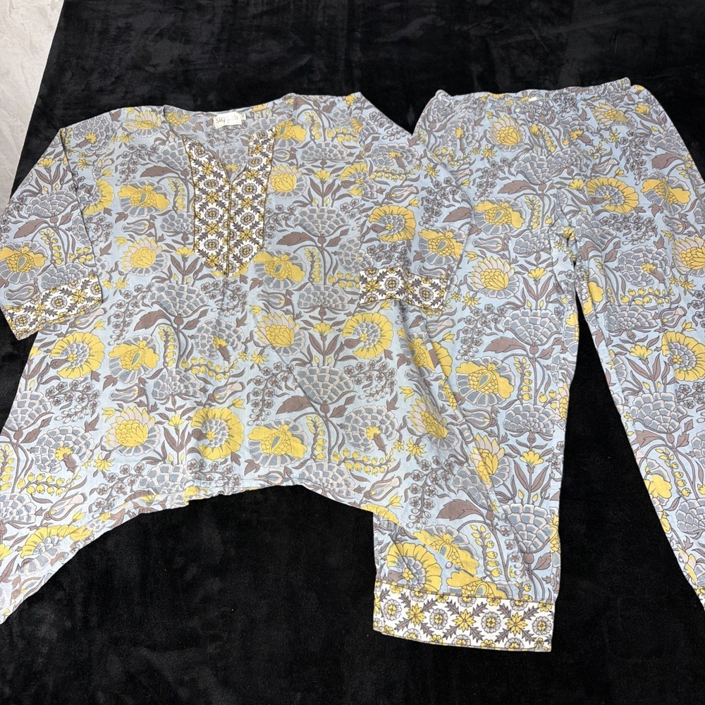 Womens Exclusively for Signals Lounge Pajamas Green Floral BOHO 2 Piece Set Sz S